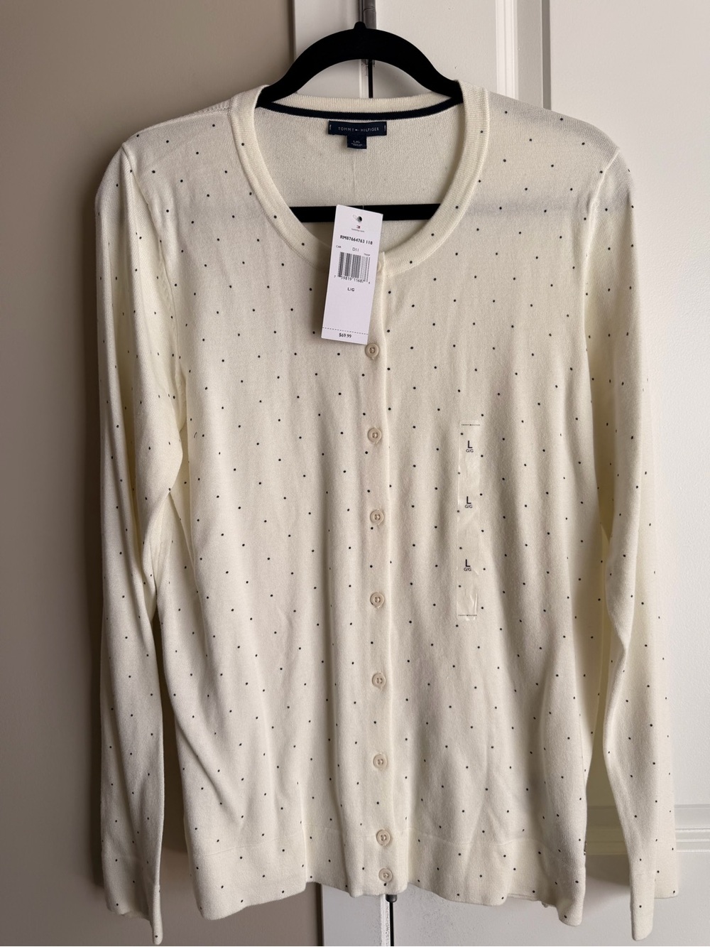 Tommy Hilfiger Cream Cardigan with Black Polka Dots